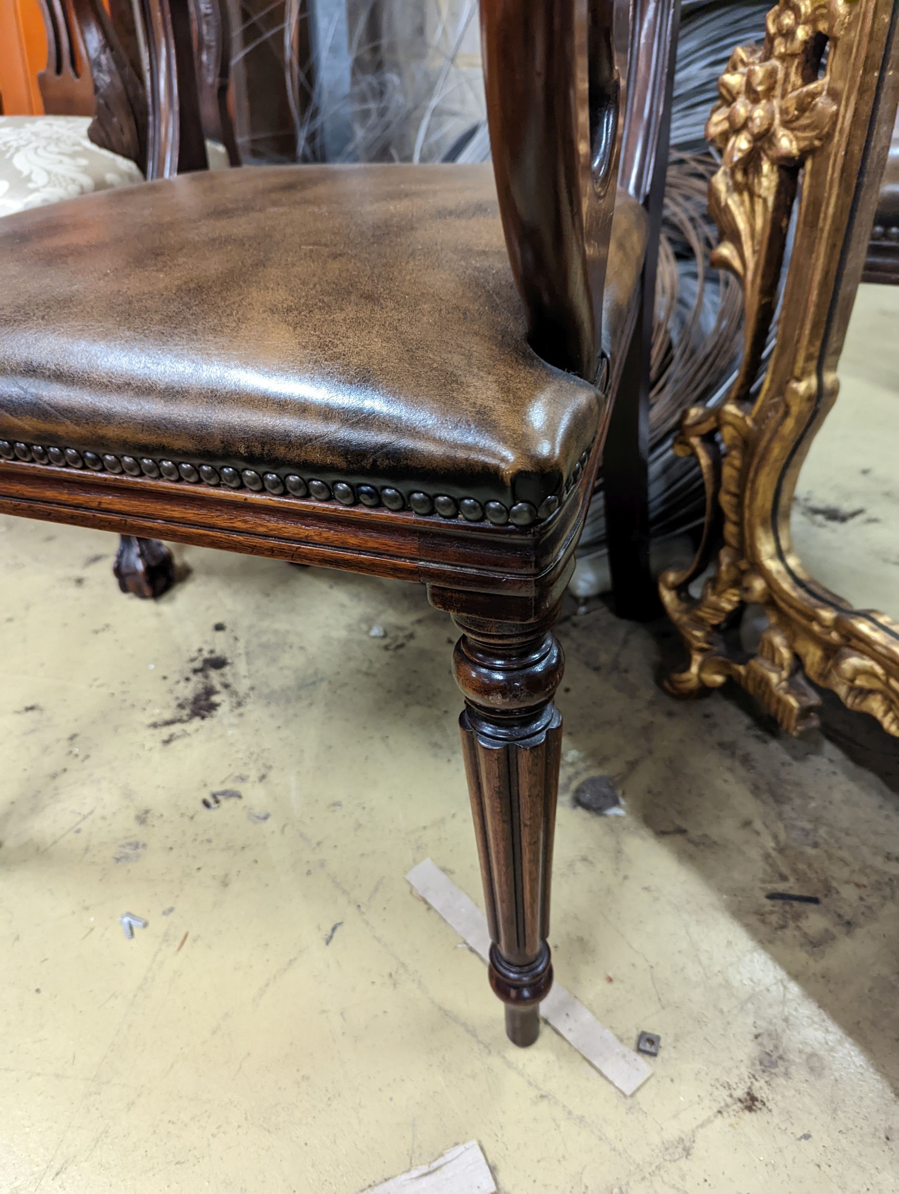 A Regency design mahogany elbow chair, width 54cm, depth 46cm, height 89cm